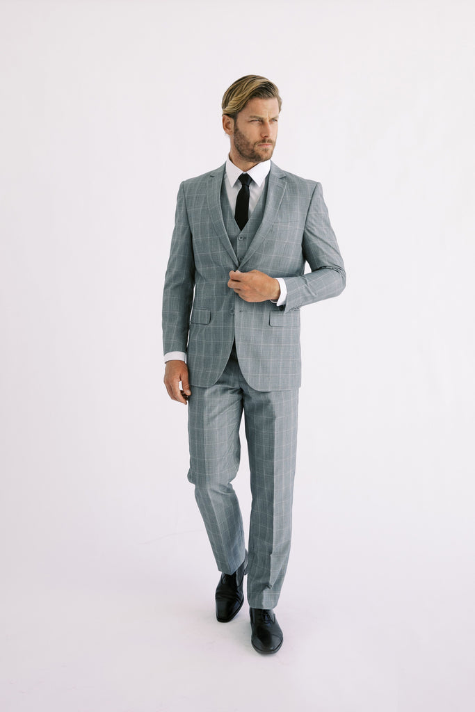 Grey Plaid Modern Fit Suit