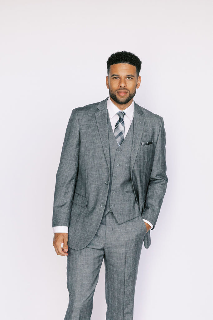 Grey Plaid Modern Fit Suit