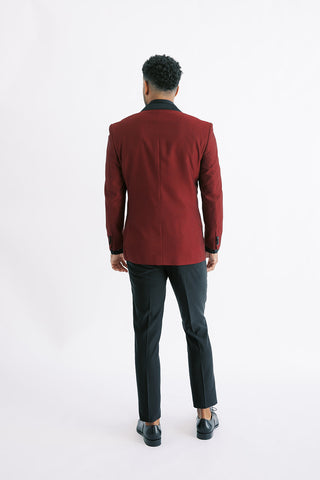 Red Geometric Slim Fit Tuxedo