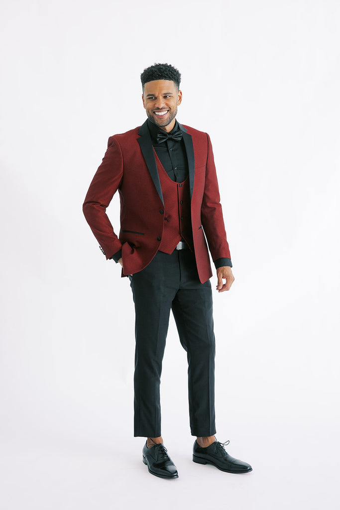 Red Geometric Slim Fit Tuxedo Taylor and Black Red Geometric Slim Fit Tuxedo Taylor and Black