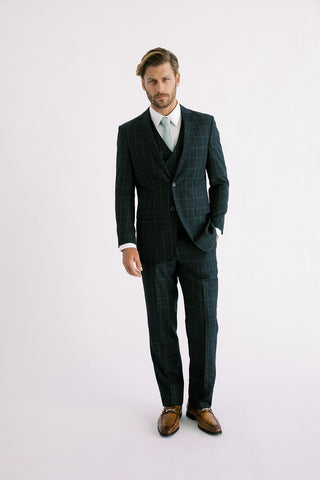 Olive Tonal Plaid Modern Fit Suit