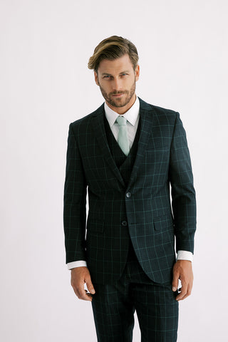 Olive Tonal Plaid Modern Fit Suit