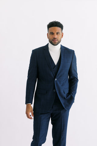 Navy Tonal Plaid Modern Fit Suit