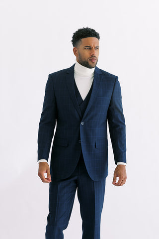 Navy Tonal Plaid Modern Fit Suit