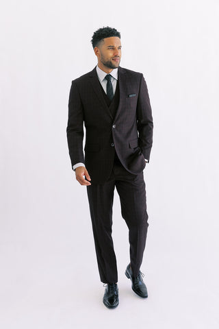 Burgandy Tonal Plaid Modern Fit Suit