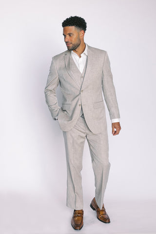 Tan Modern Fit Linen Look Suit