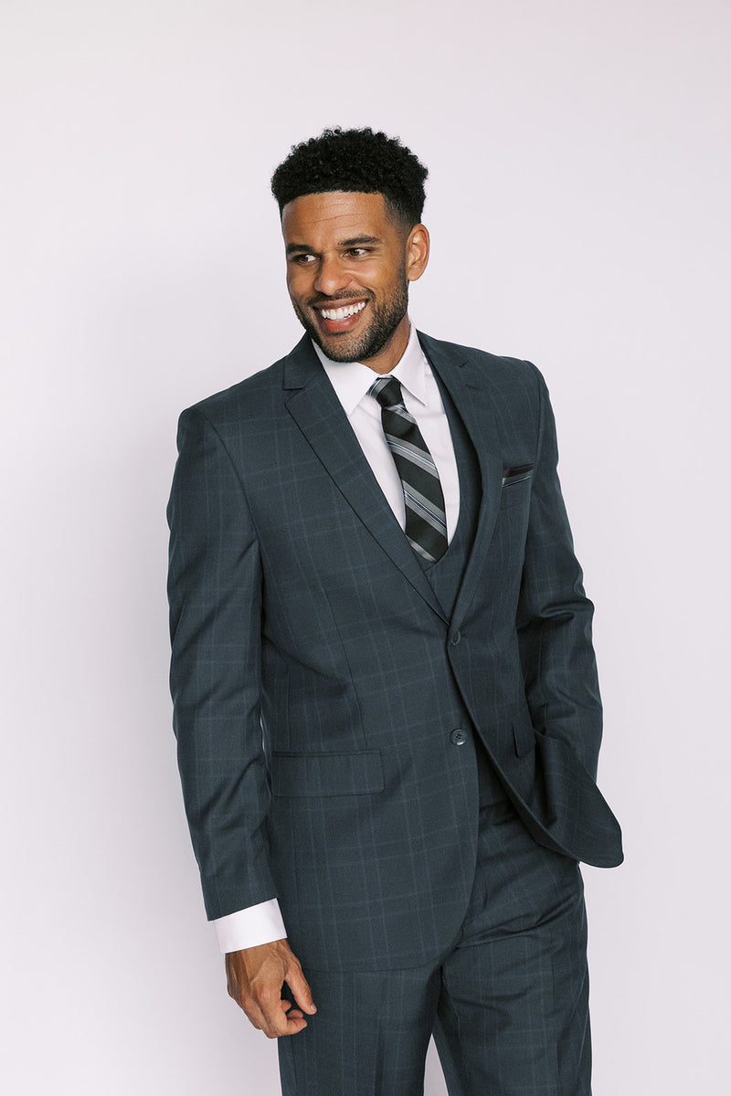 Dark Blue Window Pane Modern Fit Suit – Taylor and Black