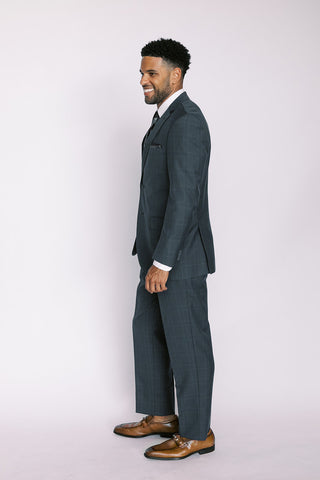 Dark Blue Window Pane Modern Fit Suit