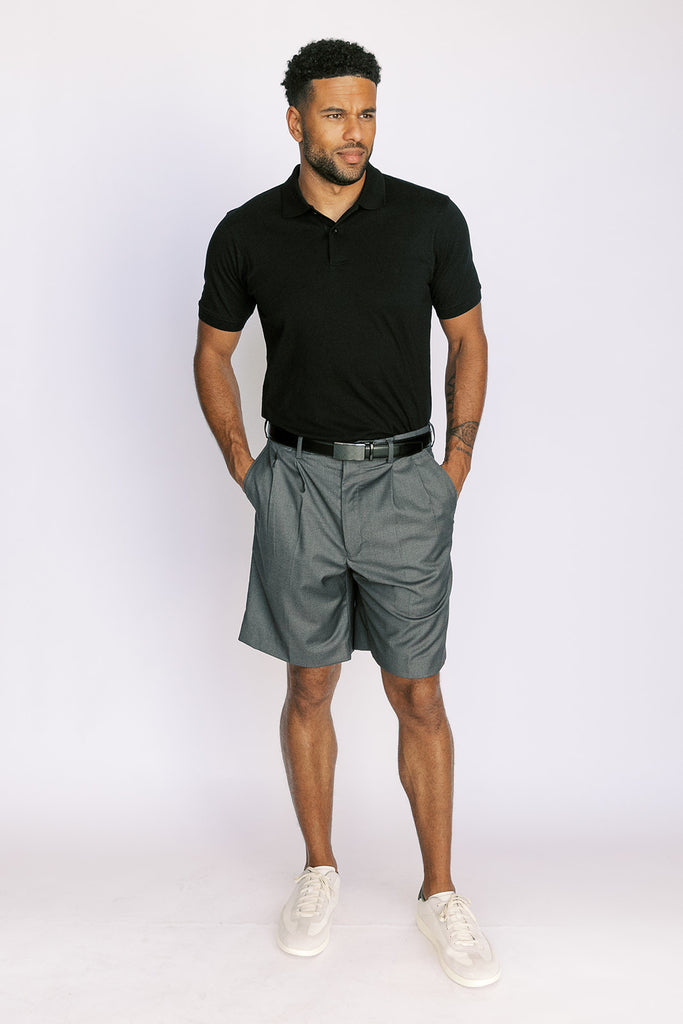 Charcoal Pleated Expandable Waist Performance Short