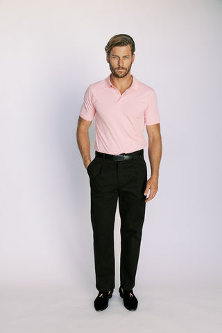 Black Pleated Straight Stretch Chino Pant